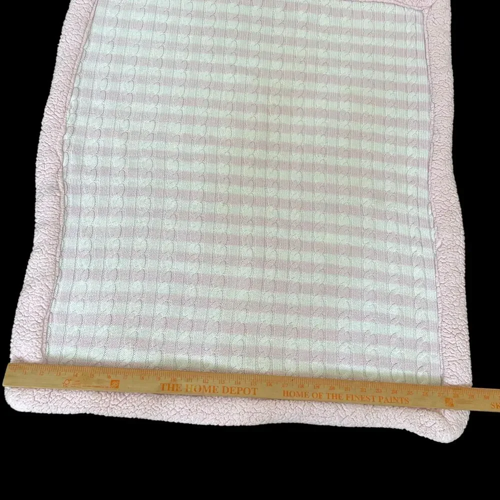 Circo Pink Cable Knit Baby Blanket Striped Sweater Sherpa Lovey White Limited